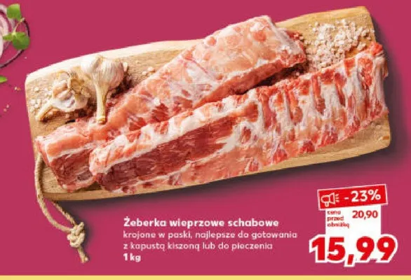 Żeberka wieprzowe schabone krajone w paski najlepsze do gotowania z kwaśną kiszoną lub do pieczenia promocja w Kaufland