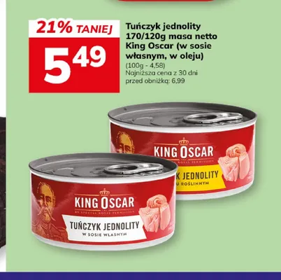 Tuńczyk jednolity King Oscar w oleju promocja w Hitpol