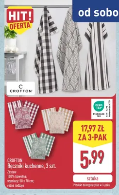 Ręczniki kuchenne 3-pak 50x70 cm Crofton promocja w Aldi
