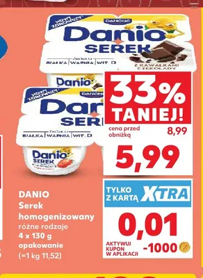 Serek homogenizowany truskawkowy Danone Danio 4-pak promocja w Kaufland