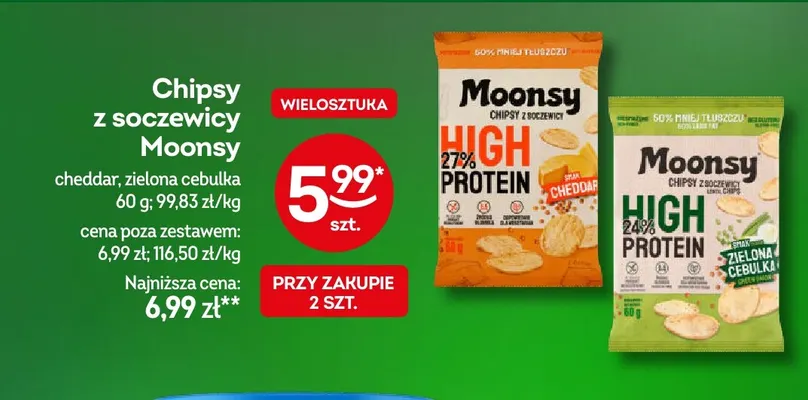 Chipsy z soczewicy Moonsy zielona cebulka promocja w Żabka