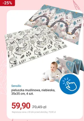 Pieluszka muślinowa Sensillo niebieska 35x35 cm 4-pak promocja w Smyk