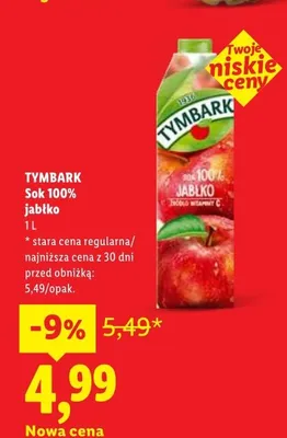 Sok 100% jabłko Tymbark promocja w Lidl