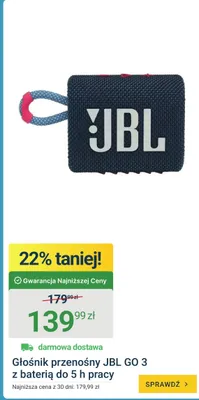 Głośnik przenośny JBL GO 3 z baterią do 5h pracy promocja w ERLI