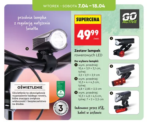 Zestaw lampek rowerowych LED, różne rodzaje promocja w Biedronka