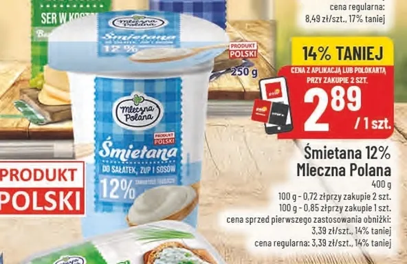 Śmietana Mleczna Polana 12% promocja w POLOmarket