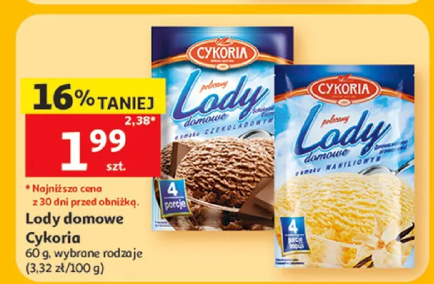 Lody domowe o smaku czekoladowym Cykoria promocja w Auchan