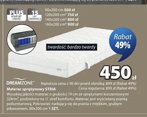 Materac sprężynowy Dreamzone Stria 120x200 cm promocja w Jysk