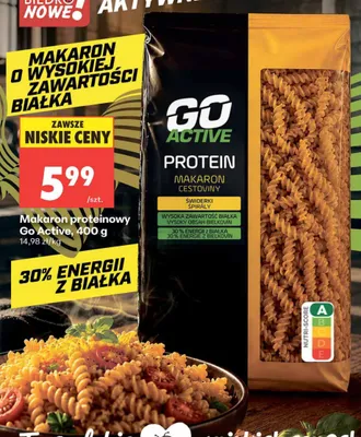 Makaron proteinowy świderki Go Active promocja w Biedronka