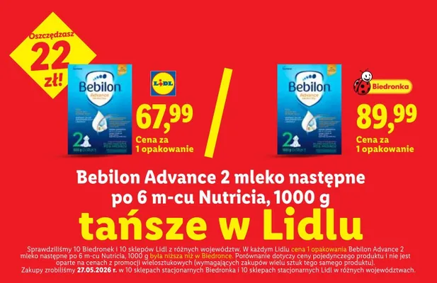 Mleko następne Bebilon Advance 2 po 6 m-cu promocja w Lidl