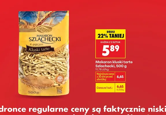 Makaron kluski tarte promocja w Biedronka