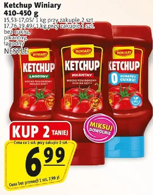 Ketchup Winiary łagodny, pikantny, bezkostkowy, pikantny bez cukru promocja w Prim Market