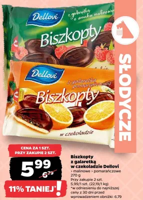 Biszkopty z galaretką malinową w czekoladzie Dellovi promocja w Netto