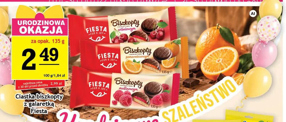 Ciastka biszkopty z galaretką o smaku wiśniowym Fiesta promocja w Gram Market
