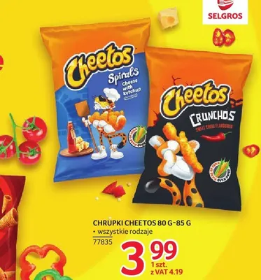 Chipsy Cheetos Spirals 80-85 g wszystkie rodzaje promocja w Selgros