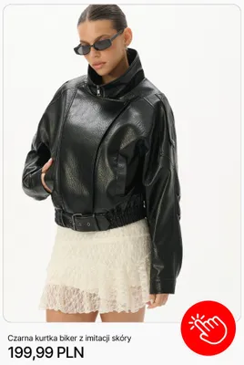 Kurtka biker Cropp czarna z imitacji skóry promocja w Cropp