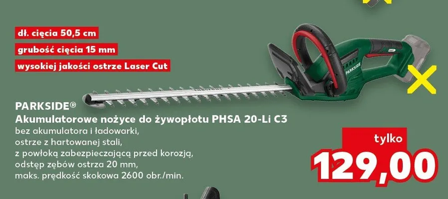 Akumulatorowe nożyce do żywopłotu Parkside PHSA 20-Li C3 promocja w Kaufland