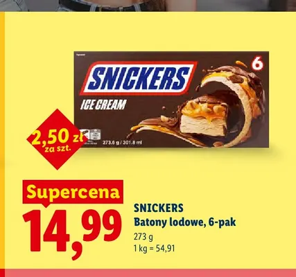 Batony lodowe Snickers 6-pak promocja w Lidl
