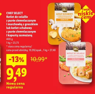 Kotlet de volaille z purée ziemniaczanym i marchewką z groszkiem Chef Select promocja w Lidl