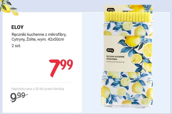 Ręczniki kuchenne z mikrofibry Eloy Cytryny Żółte 42x50 cm promocja w Rossmann
