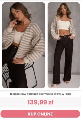 Nietoperzowy kardigan z domieszką wełny w paski Renee promocja w Renee