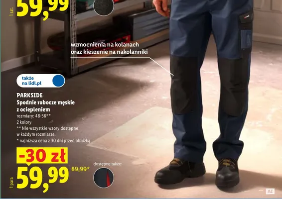 Spodnie robocze męskie z ociepleniem Parkside promocja w Lidl