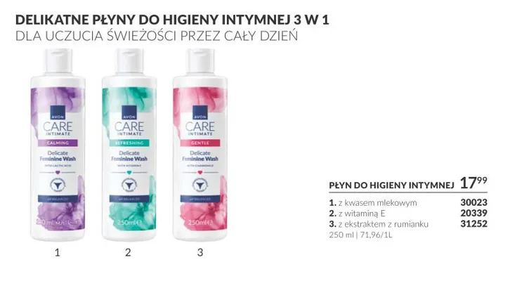 Płyn do higieny intymnej z kwasem mlekowym Avon Care promocja w AVON
