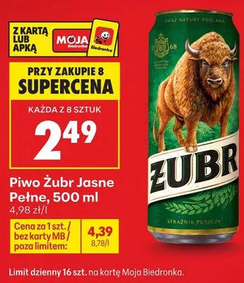 Piwo Żubr Jasne Pełne promocja w Biedronka