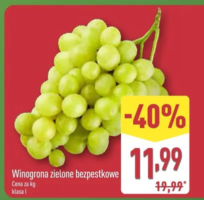Winogrona zielone bezpestkowe klasa I promocja w Aldi