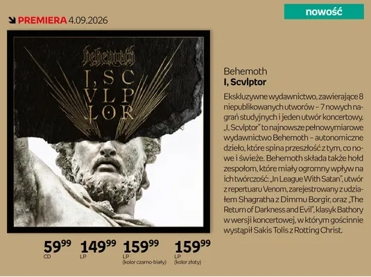 Płyta winylowa Behemoth I, Scvlptor LP kolor czarno-biały promocja w Empik
