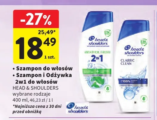 Szampon do włosów Head & Shoulders Classic Clean promocja w Intermarche
