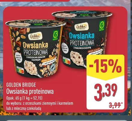 Owsianka proteinowa z mleczną czekoladą Golden Bridge promocja w Aldi