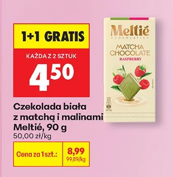Czekolada biała z matchą i malinami 1+1 GRATIS promocja w Biedronka