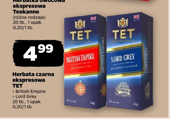 Herbata czarna ekspresowa TET Lord Grey promocja w Netto