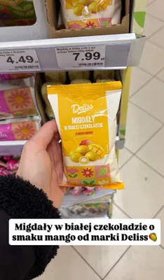 Migdały w białej czekoladzie o smaku mango promocja w Dino