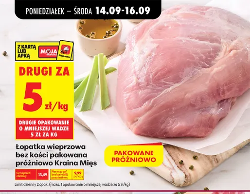 Łopatka wieprzowa bez kości pakowana próżniowo Kraina Mięs promocja w Biedronka