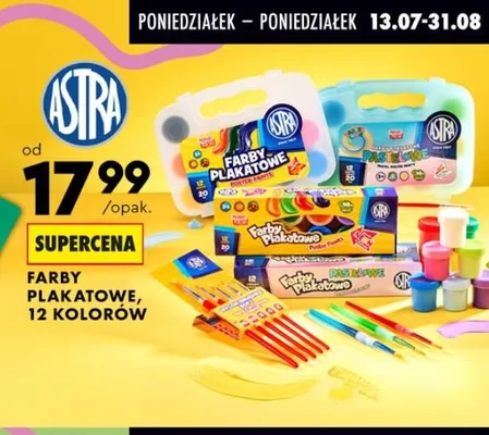 Farby plakatowe 12 kolorów Astra promocja w Biedronka