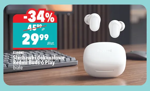 Słuchawki dokanałowe Xiaomi Redmi Buds 6 Play białe promocja w Biedronka Home