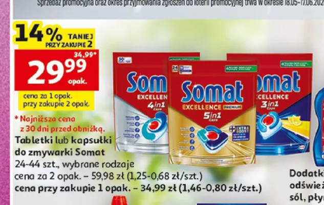 Kapsułki do zmywarki Somat Excellence 4in1 promocja w Auchan