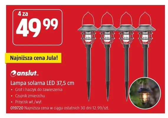 Lampa solarna LED 37,5 cm Anslut 4-pak promocja w Jula