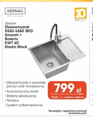 Zestaw zlewozmywak Kernau Kssd 4560 1B1D Smooth + bateria Kwt 40 Elastic Black promocja w Max Elektro