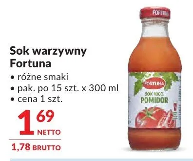 Sok warzywny Fortuna różne smaki promocja w Makro