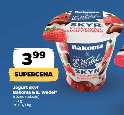 Jogurt skyr truskawka stracciatella Bakoma & E.Wedel promocja w Netto
