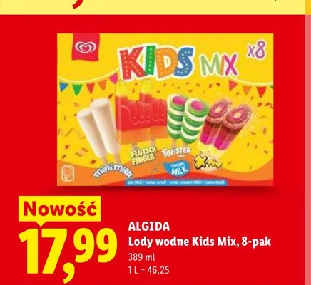 Lody wodne Kids Mix ALGIDA 8-pak promocja w Lidl
