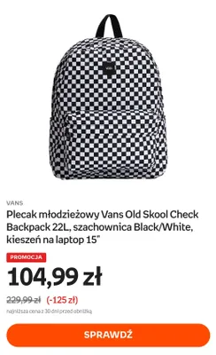 Plecak młodzieżowy Vans Old Skool Check Backpack 22 l szachownica Black/White kieszeń na laptop 15" promocja w Empik