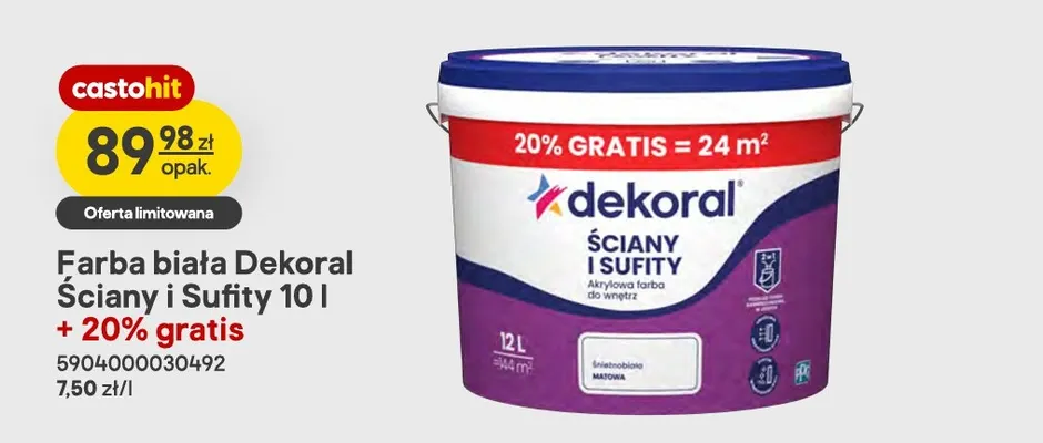 Farba biała Dekoral Ściany i Sufity promocja w Castorama