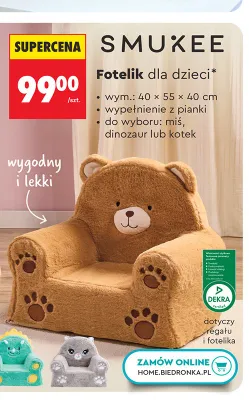 Fotelik dla dzieci dinozaur 40x55x40cm wypełnienie z pianki Smukee promocja w Biedronka