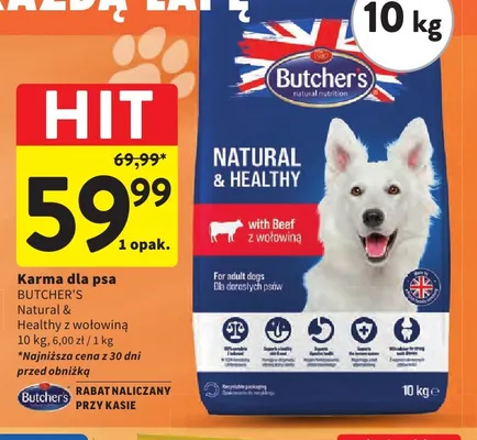 Karma dla psa Butcher's Natural & Healthy z wołowiną promocja w Intermarche
