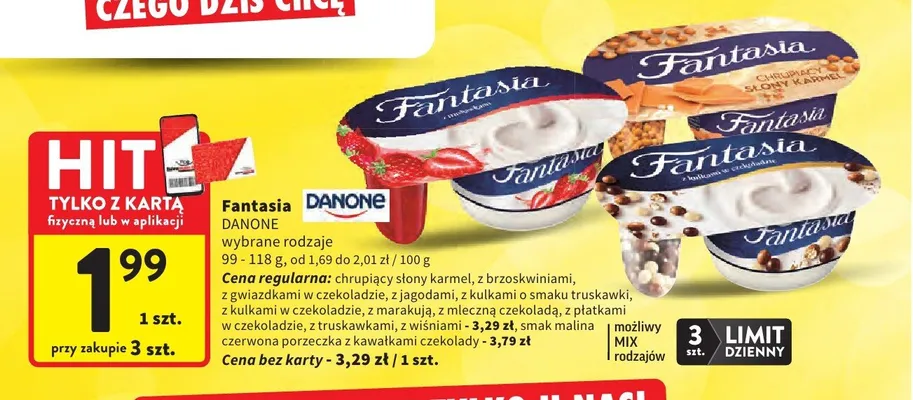 Jogurt Fantasia Danone czerwona porzeczka z kawałkami czekolady promocja w Intermarche
