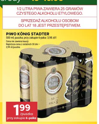 Piwo König Stadler 6-pak 500 ml promocja w Stokrotka